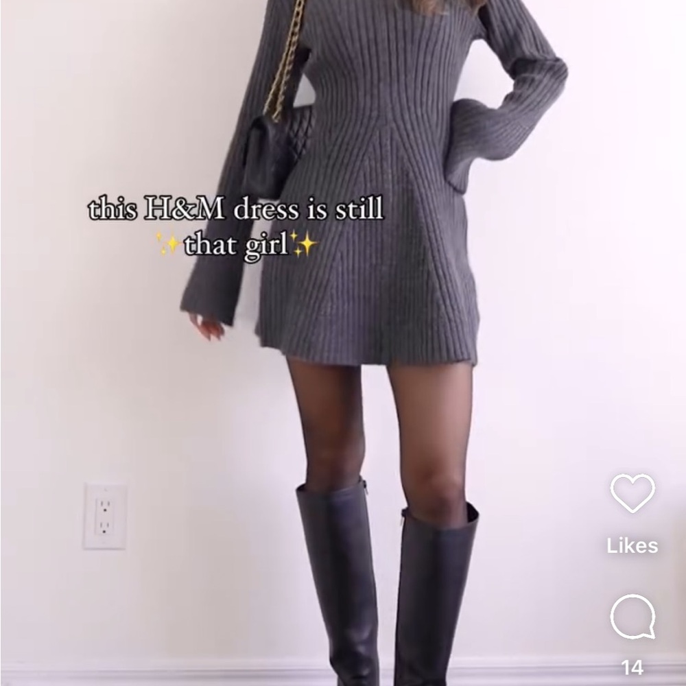 Bloggers favourite H&M Gray Ribbed Knit Sweater Dress